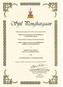 Sijil_penghargaan_masjid_istana_alam_shah_klang